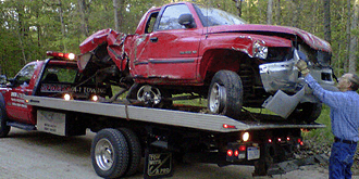Truck accident on flatbed.